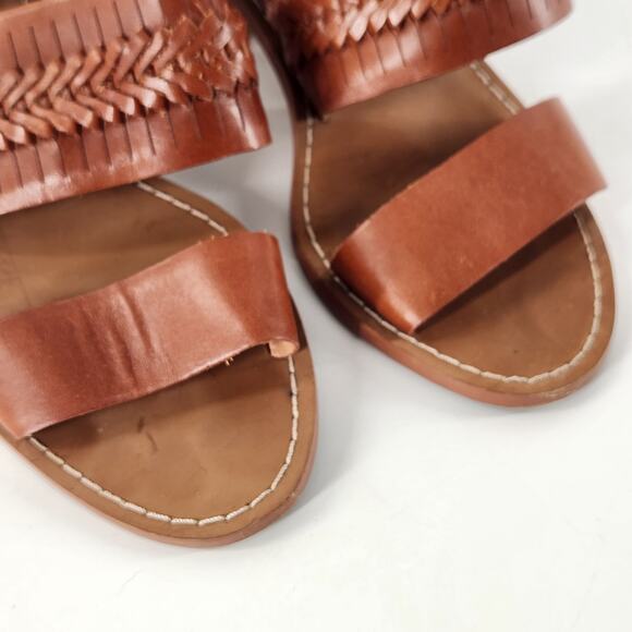 Madewell The Warren Leather Sandal Womens 7 Brown Block Heels Strappy Woven Boho - Picture 3 of 7